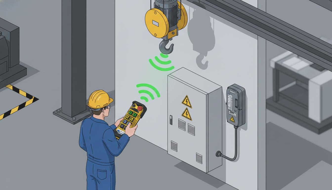 Ilustração conceitual de sinal de rádio entre transmissor e receptor industrial